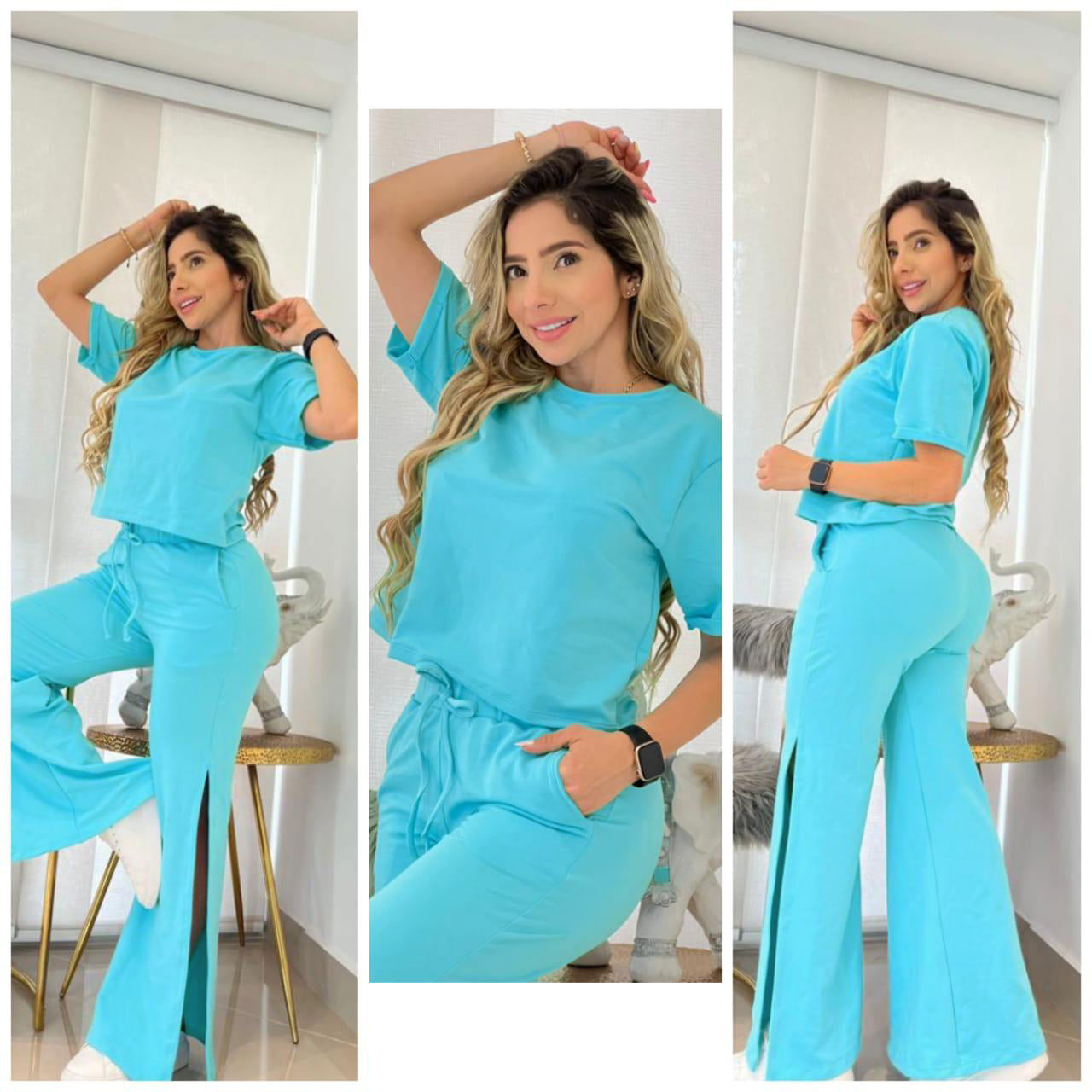 3-572 Conjunto blusa y pantalón con abertura