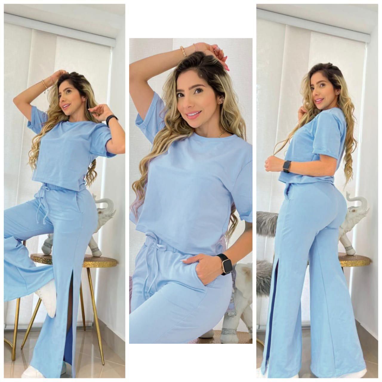 3-572 Conjunto blusa y pantalón con abertura
