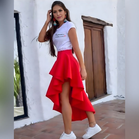 3-294 Conjunto falda boleros y blusa con diseño la felicidad se muestra con el ❤️