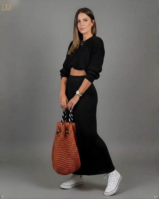 3-462 Conjunto en hilo falda y buzo manga ancha