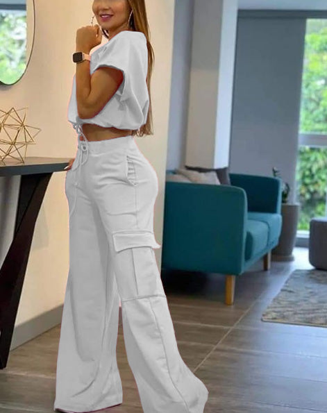 3-487 Conjunto pantalón bolsillos y blusa corta