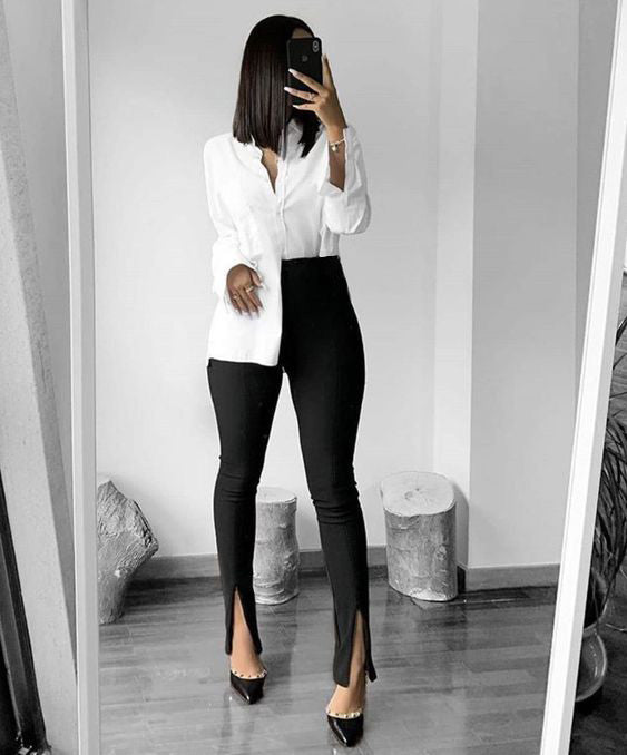 3-493 Conjunto pantalón con abertura y blusa larga