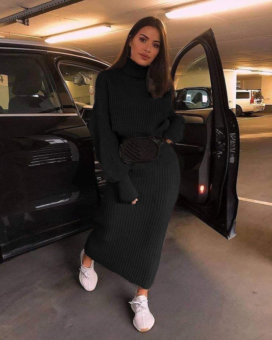 3-560 Conjunto falda y buso cuello tortuga en hilo