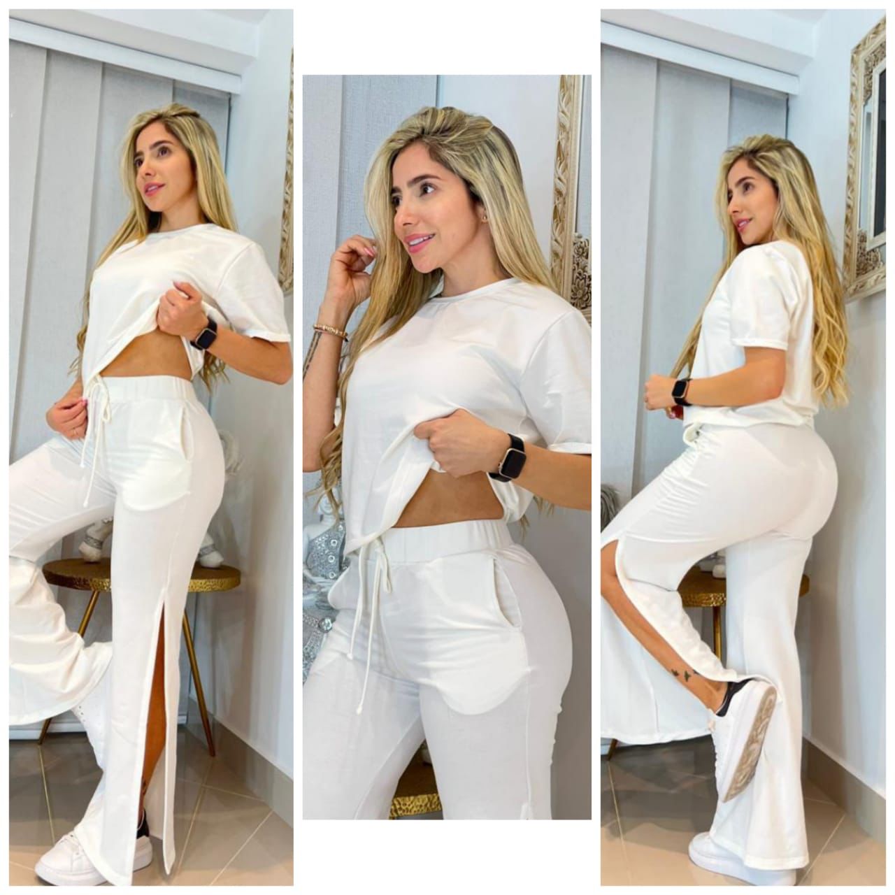 3-572 Conjunto blusa y pantalón con abertura