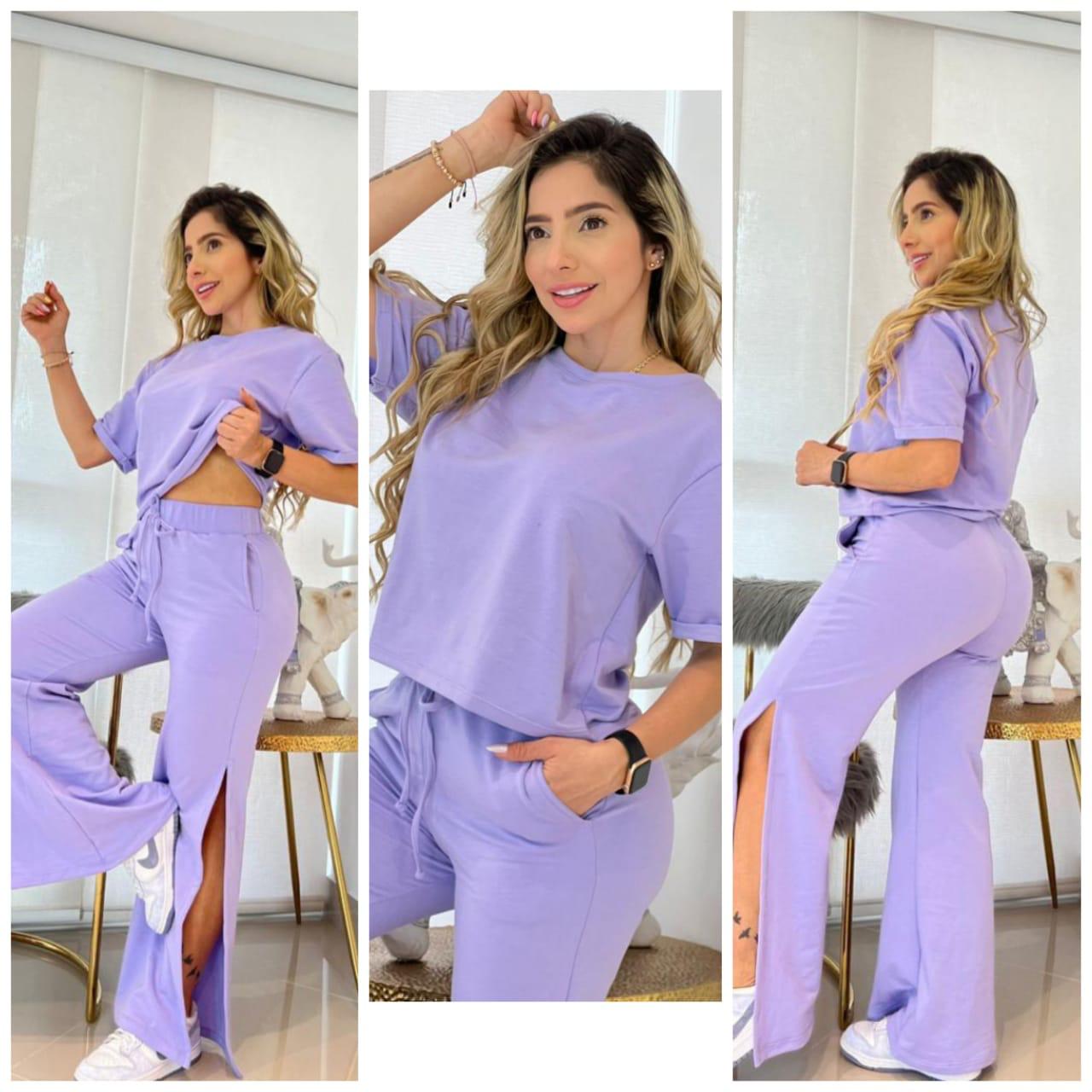 3-572 Conjunto blusa y pantalón con abertura