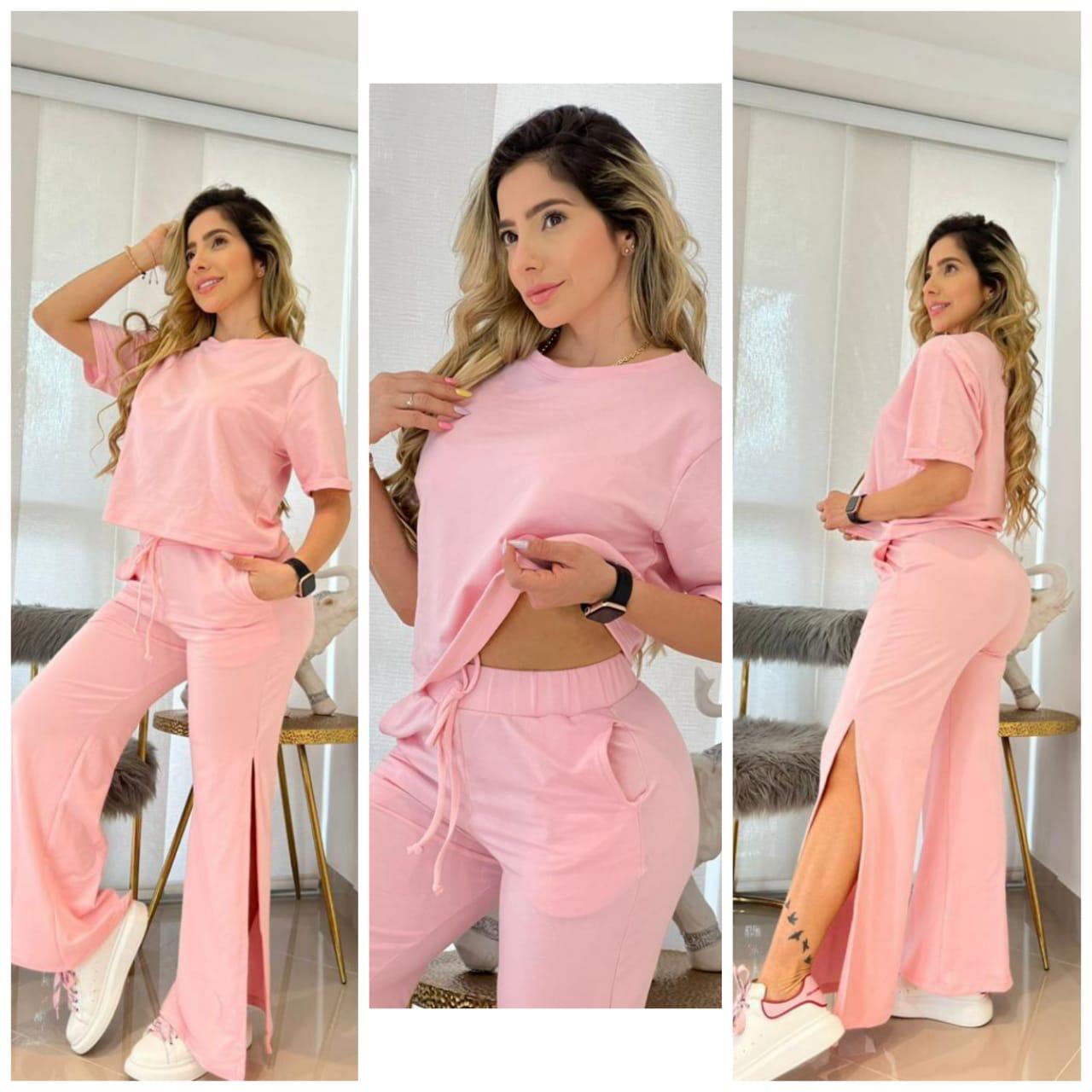 3-572 Conjunto blusa y pantalón con abertura