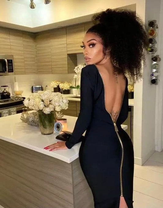 39-144 Vestido manga larga cierre atrás