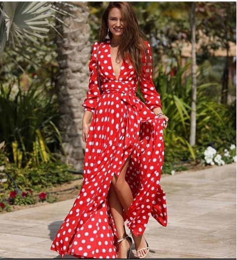 Vestido largo lunares blancos 42 110