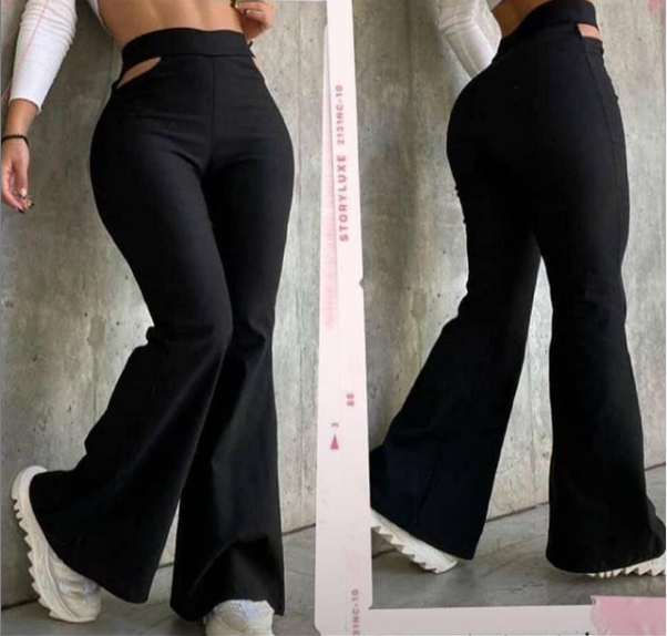 20-061 Pantalón de mujer con abertura en la pretina - Negro
