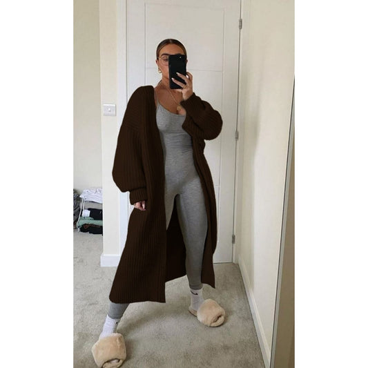 8-144 Cárdigan largo en hilo tejido