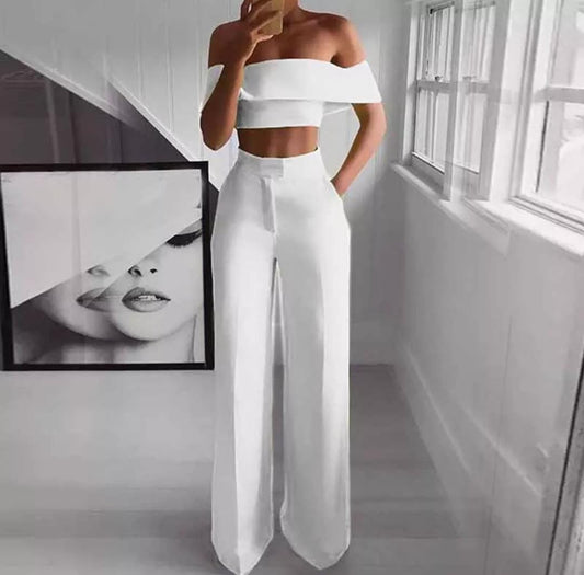 3-221 Conjunto pantalón palazzo y blusa cuello bandeja