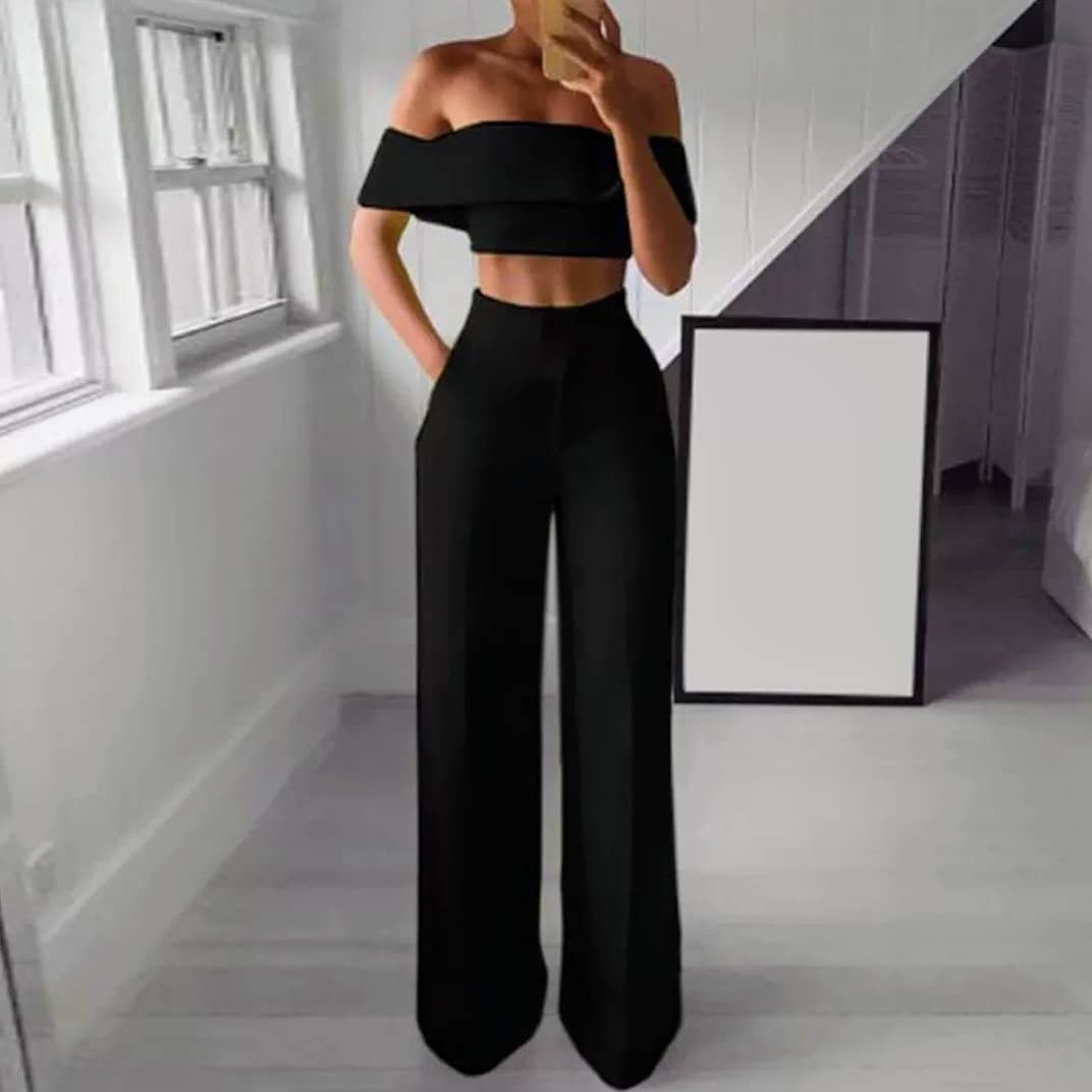 3-221 Conjunto pantalón palazzo y blusa cuello bandeja
