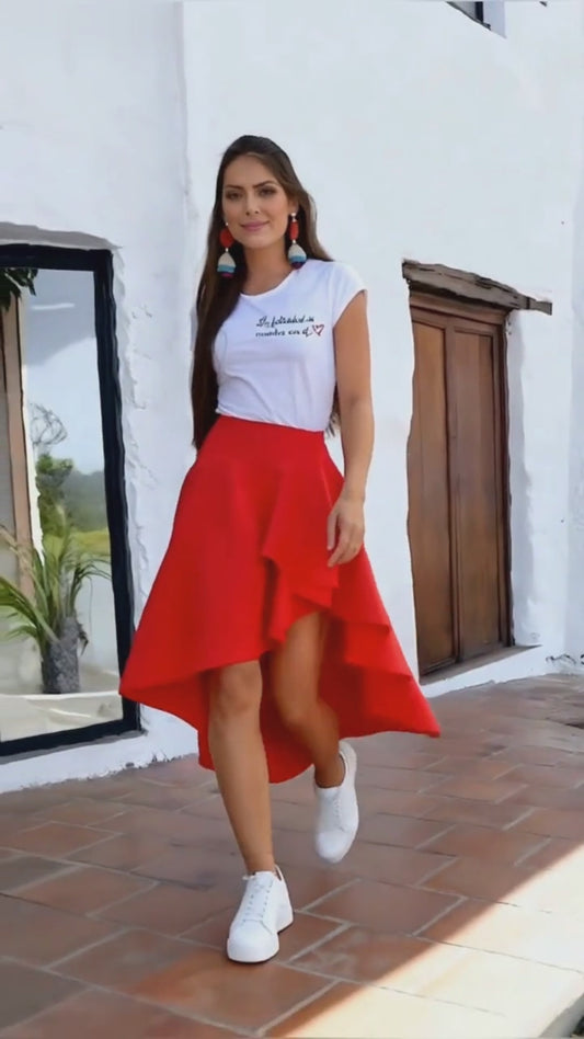 3-294 Conjunto falda boleros y blusa con diseño la felicidad se muestra con el ❤️