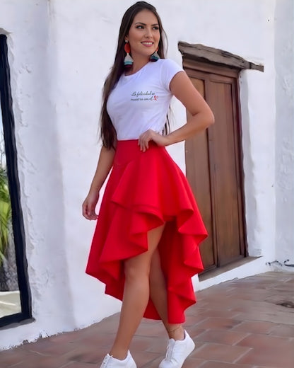 3-294 Conjunto falda boleros y blusa con diseño la felicidad se muestra con el ❤️