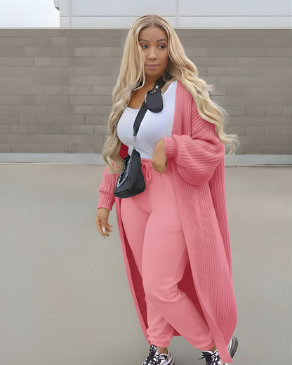 8-144 Cárdigan largo en hilo tejido