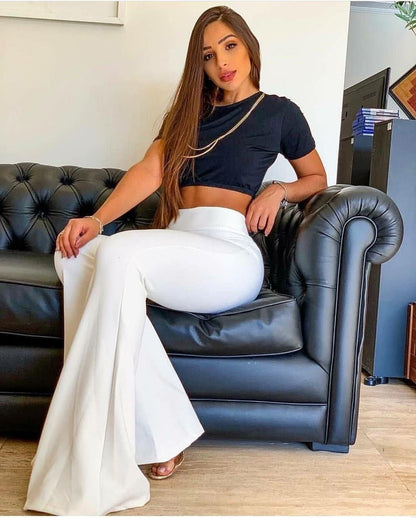 Pantalon Ancho Pantalón Negro Y Camisa Blanca Mujer Pantalón