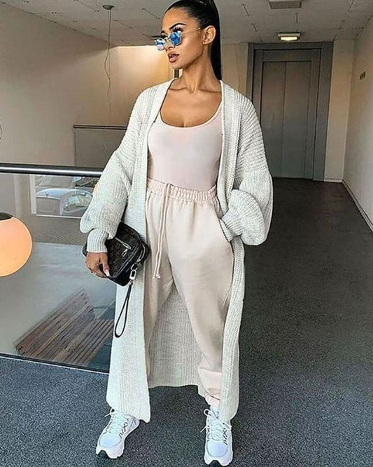 8-144 Cárdigan largo en hilo tejido