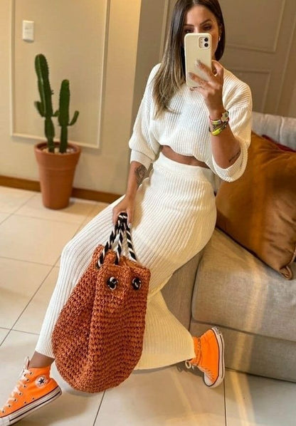 3-462 Conjunto en hilo falda y buzo manga ancha