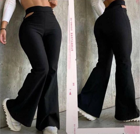 20-61 Pantalón de mujer con abertura en la pretina - Negro