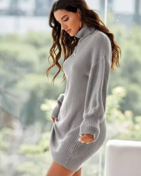 Vestido en hilo gris cuello tortuga 32-214