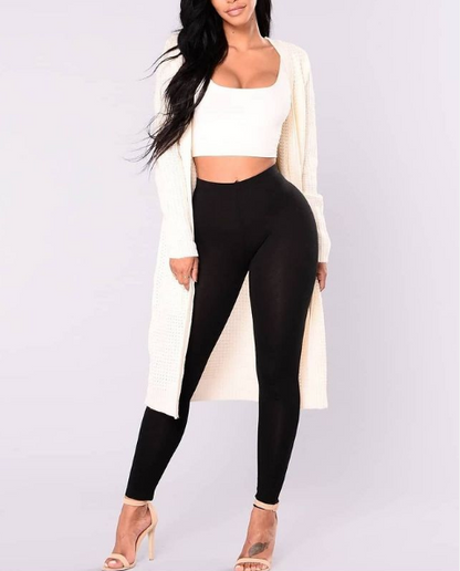 3-344 Conjunto pantalón negro con cárdigan de hilo